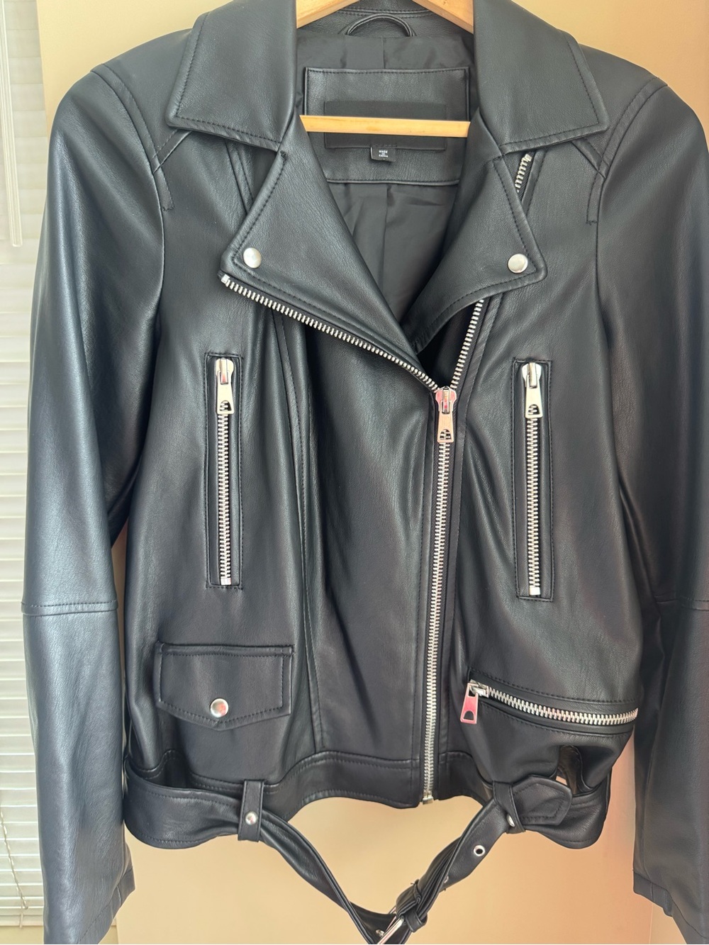 Vero Moda Black Leather Moto Jacket with Belt